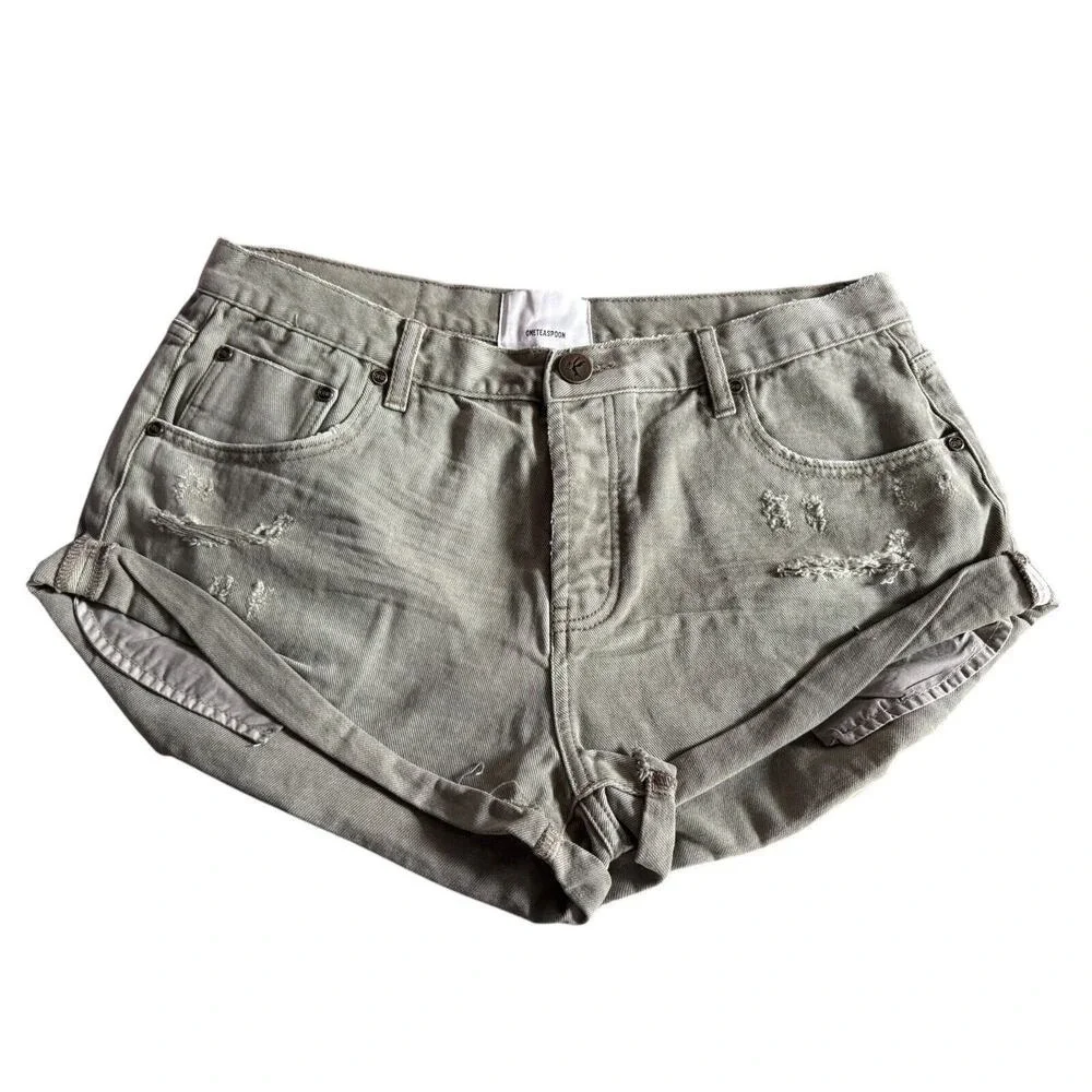 One Teaspoon Women's Super Khaki Bandits Low Waist Denim Shorts Size 34 NEW